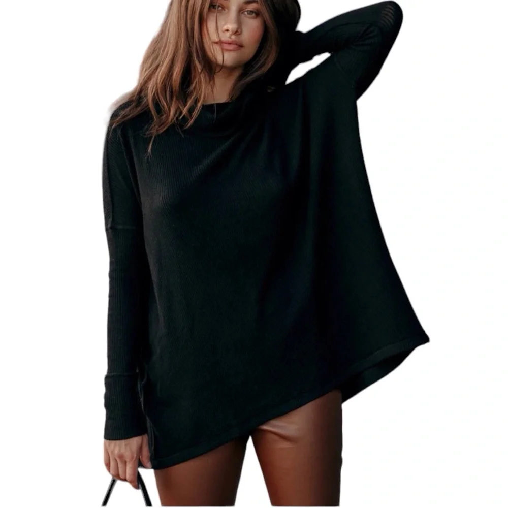 Free People Juicy Long Sleeve Cowl Neck Top Women Color Black Size S
